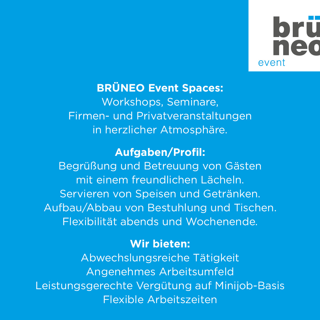 brueneo's tweet photo. #SERVICEKRAFT m/w/d #Minijob im #BRÜNEO #Brühl
JETZT! Ruf einfach an: 02232 7013-0

BRÜNEO Event Spaces
Marie-Curie-Str. 3
50321 Brühl
#meineventspace
#jobsuche https://t.co/g3Uyr7BSnl