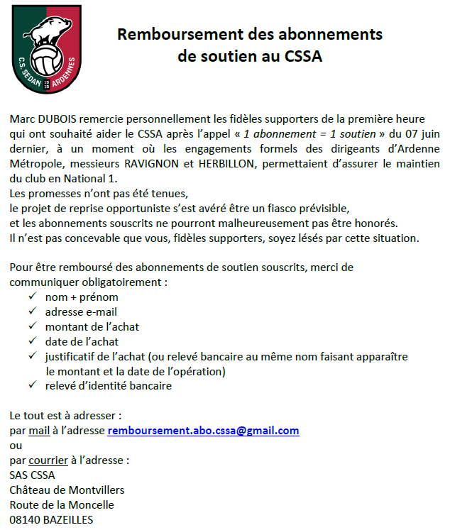 _CSSA's tweet image. Communiqué de Marc Dubois