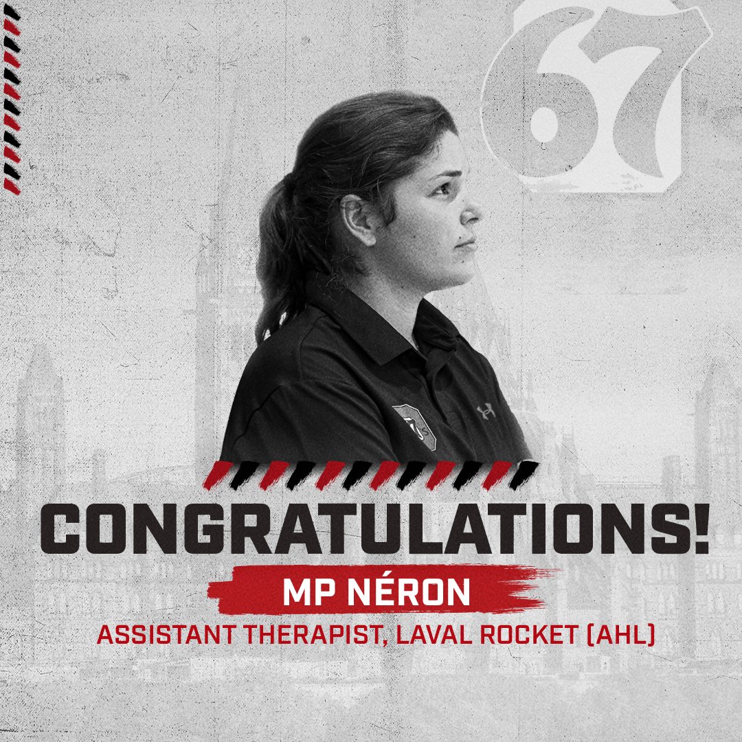 Ottawa67sHockey's tweet photo. This weekend, it was announced that 67's Athletic Therapist MP Néron has accepted a job with the Laval Rocket.

"I’m a girl from Chicoutimi, and I’m proud to go back home, and work in the Montreal Canadiens organization. They are why I started doing this in the first place.”