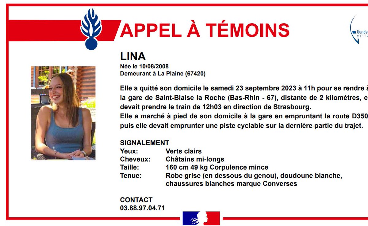 BFMTV's tweet photo. 🔴 L'appel à témoins pour retrouver Lina, 15 ans https://t.co/4mmCB7xeul https://t.co/Xljo6r3CnN