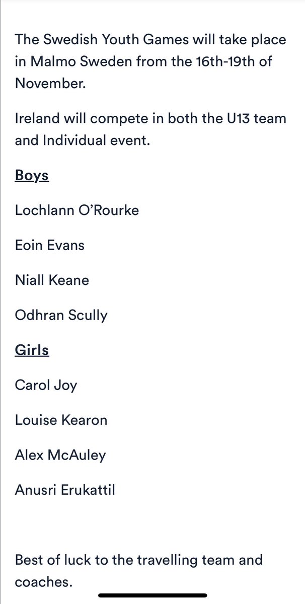 LB_badminton's tweet photo. Congratulations to Leinster players Lochlann O’Rourke, Eoin Evans, Niall Keane, Carol Joy and Anusri Erukkatil who have been selected on the U13 National Team to compete at the Swedish Youth Games. 

Well done all 🏸🏸 https://t.co/IEwOjIiN0V