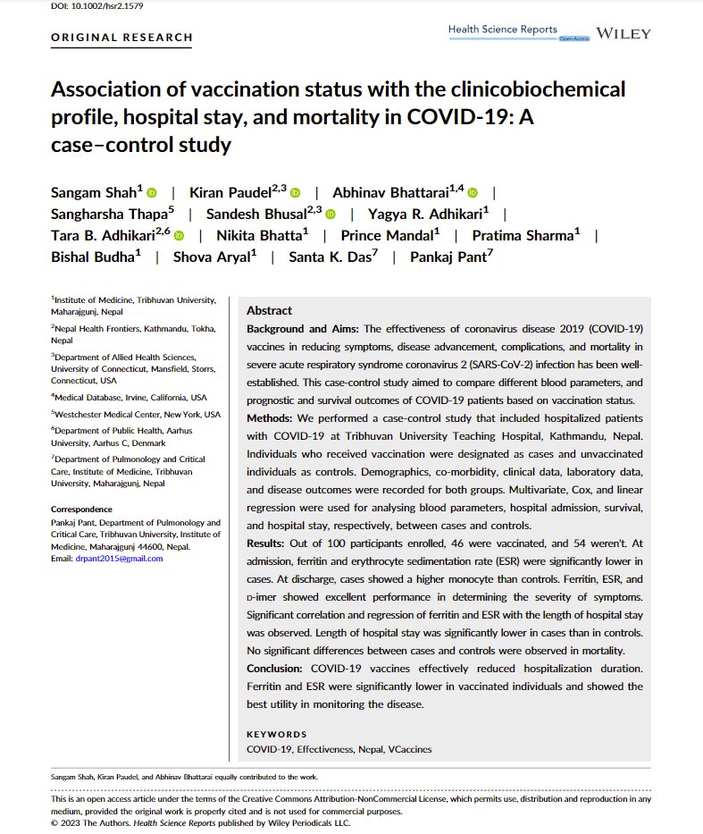 #Hotoffthepress 🔥🔥
📌Our study revealed that #COVID19_vaccines effectively reduced hospitalization duration. Ferritin and ESR were significantly lower in vaccinated individuals and found as the best utility in monitoring the disease. 
Full text 👇👇onlinelibrary.wiley.com/doi/10.1002/hs…