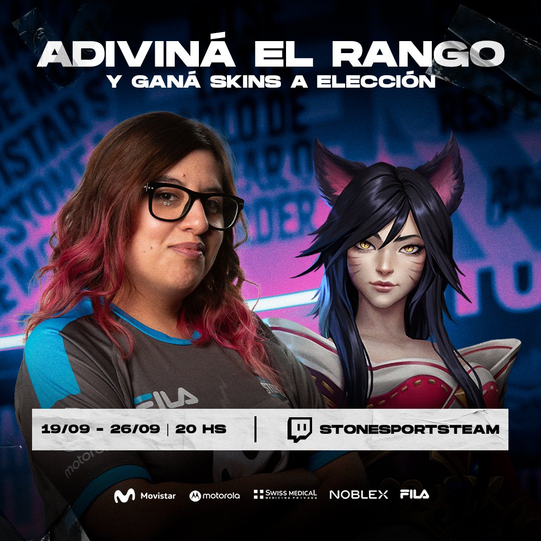 🤩 SORTEO POR 3 SKINS DE 725 WC 🤩

- Dar RT
- Comentame, qué tenés en cuenta en una jugada para adivinar su rango? 🤔 y usar el hashtag #WildRift 

MAÑANA OTRA JORNADA DEL EVENTO, 20:00 HS. EN <a href="/stonesportsteam/">Stone Movistar 🗿</a> 🇦🇷