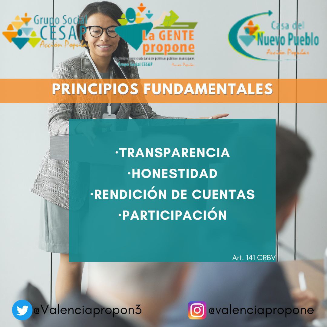 valenciapropon3's tweet photo. #25Sep | La Administración Pública desempeña un papel vital en la vida de los ciudadanos y en el funcionamiento del Estado y deben garantizar principios como: #Transparencia, #honestidad, rendición de cuentas y #participación. #Lagentepropone #Casanuevopueblo #Cesap https://t.co/qki58huqVC