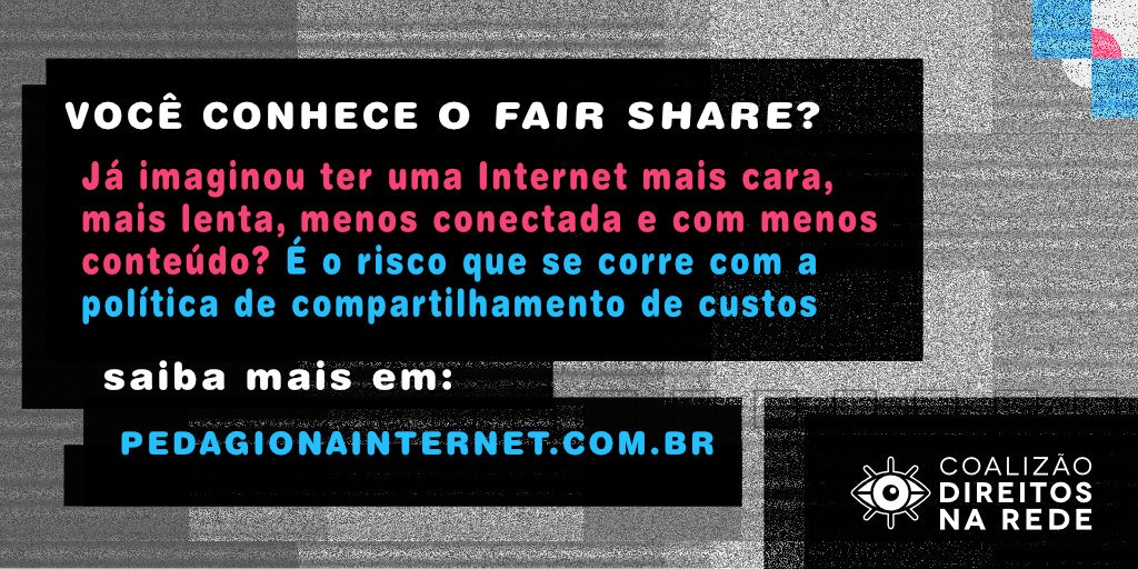 🛜 Pedágio na Internet | Você já imaginou ter uma Internet mais cara, mais lenta, menos conectada e com menos conteúdo? Esses são os riscos que todos corremos se o Brasil aderir à política de ‘compartilhamento de custos’. 

🆕 Saiba mais em pedagionainternet.com
