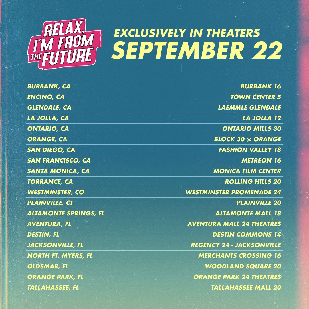 jamesvdw's tweet photo. I know the headlines are dominated by #TaylorSwift  and WGA news today, but let's not get distracted from what really matters....

#RelaxImFromTheFuture starring @RhysieDarby is in North American theatres this week and you should all see it. https://t.co/XFqD5HajRy