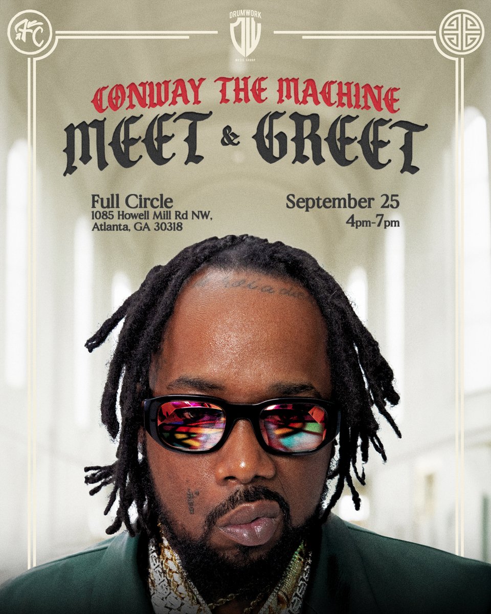 fullcircle_atl's tweet photo. ATL! We got Conway The Machine in the building today

Pull up on us from 4pm-7pm for a meet &amp; greet and to shop for exclusive merch🤖 @WHOISCONWAY https://t.co/CacFkkHnPJ