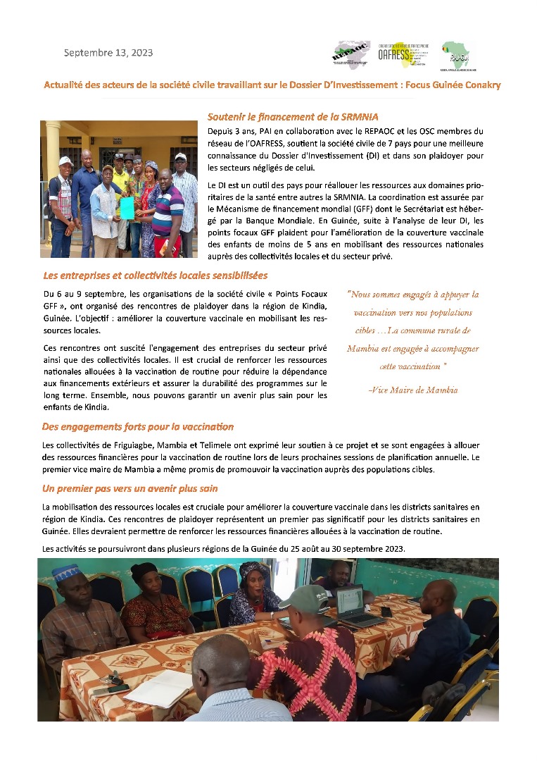 Des plaidoyers à Kindia, en Guinée, pour mobiliser les ressources locales en vue d'améliorer la couverture vaccinale. Réduire la dépendance aux financements extérieurs est essentiel pour garantir la durabilité des programmes de vaccination. Bravo aux #OSCs de la #Guinée #GFF