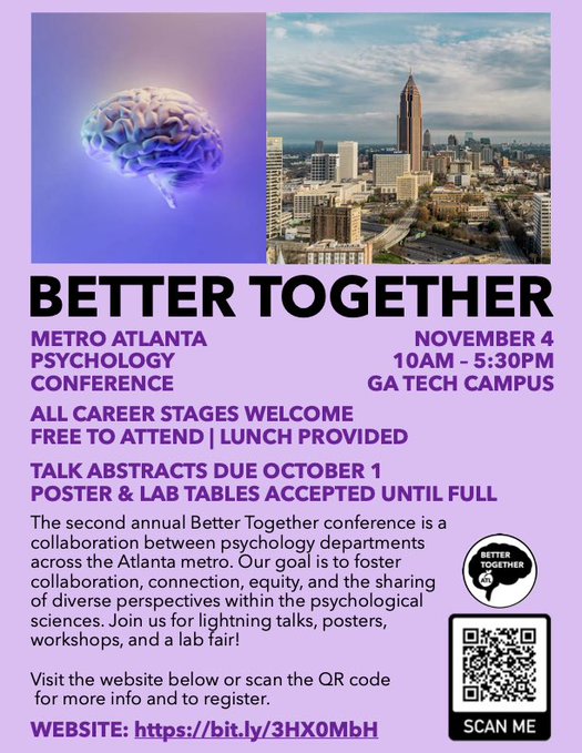 Emory Psychology (@emorypsychology) on Twitter photo Emory Psychology is excited to collaborate with the psychology departments at <a href="/GeorgiaTech/">Georgia Tech</a> <a href="/GeorgiaStateU/">Georgia State University</a> <a href="/agnesscott/">Agnes Scott College</a> and <a href="/CAU/">Clark Atlanta Univ.</a> to bring you the second annual Better Together conference. We'll see you there! Emory Psychology is excited to collaborate with the psychology departments at <a href="/GeorgiaTech/">Georgia Tech</a> <a href="/GeorgiaStateU/">Georgia State University</a> <a href="/agnesscott/">Agnes Scott College</a> and <a href="/CAU/">Clark Atlanta Univ.</a> to bring you the second annual Better Together conference. We'll see you there!