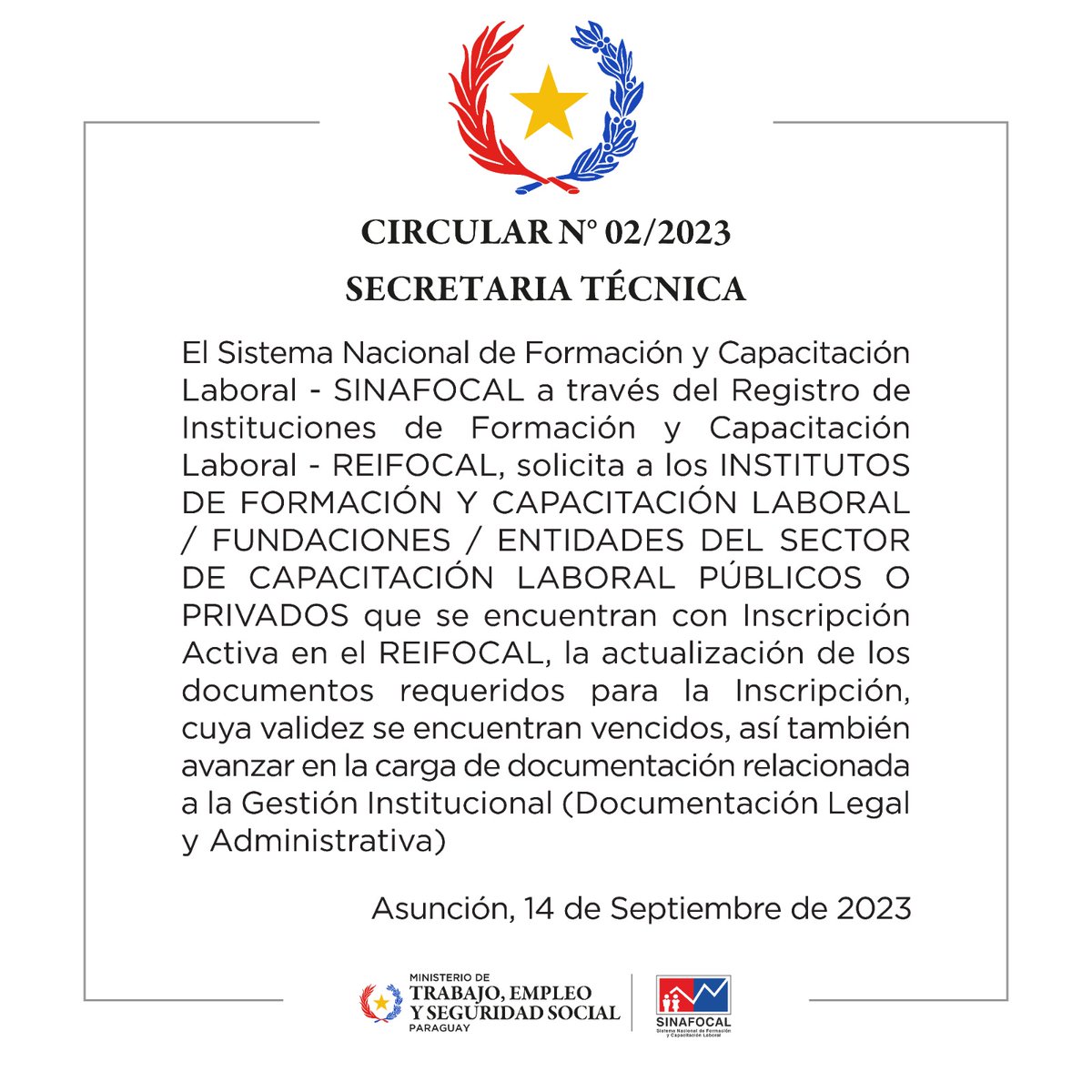Sinafocal's tweet photo. 👩🏻‍💻 El Sistema Nacional de Formación y Capacitación Laboral (@Sinafocal) insta a los Institutos de Formación y Capacitación Laboral, tanto públicos como privados, a actualizar la documentación en el #REIFOCAL.

ℹ️ https://t.co/wtmG17fqaS https://t.co/kb5eysRbx2