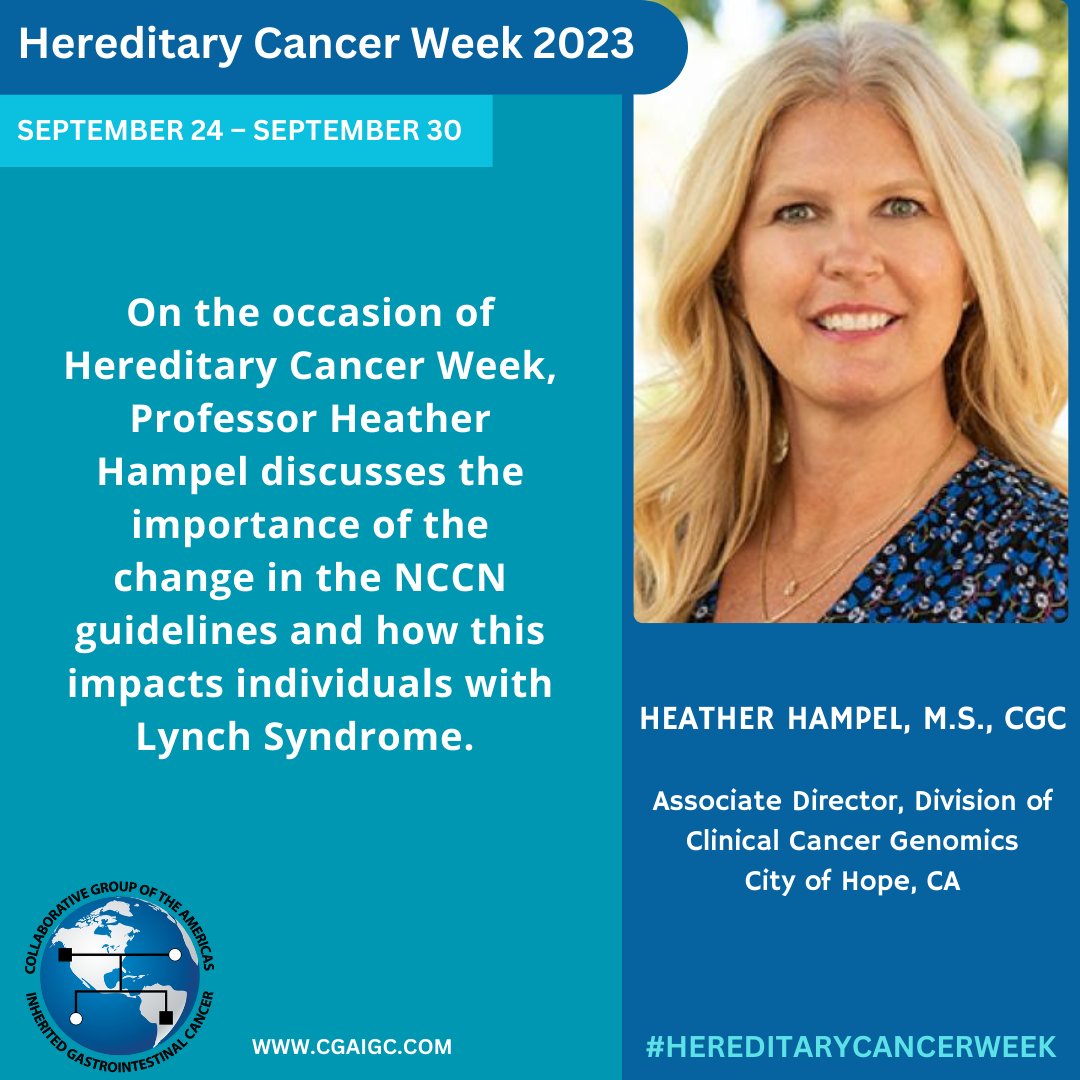 CGA-IGC (@cgaigc) on Twitter photo ➡️The expansion of Lynch testing criteria will play a key role in increasing identification of #LynchSyndrome‼️
Watch👉🔗tinyurl.com/2a2nfm77 <a href="/HHampel1/">Heather Hampel</a> MS, CGC discuss the importance of this new <a href="/NCCN/">National Comprehensive Cancer Network (NCCN)</a> guideline‼️
#HereditaryGICancer #HereditaryCancerWeek #GeneticCounselor ➡️The expansion of Lynch testing criteria will play a key role in increasing identification of #LynchSyndrome‼️
Watch👉🔗tinyurl.com/2a2nfm77 <a href="/HHampel1/">Heather Hampel</a> MS, CGC discuss the importance of this new <a href="/NCCN/">National Comprehensive Cancer Network (NCCN)</a> guideline‼️
#HereditaryGICancer #HereditaryCancerWeek #GeneticCounselor