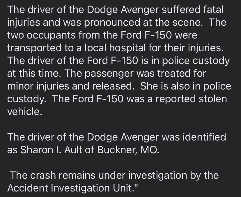 IndepMoPolice's tweet image. Overnight Pursuit/Fatal Crash