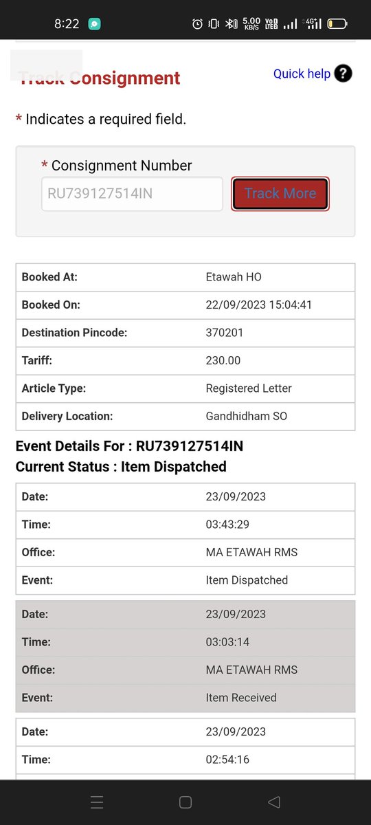 pawanAlok1's tweet photo. @IndiaPostOffice what is current status of this article. This consignment is very important. https://t.co/zWUhfvsHnc