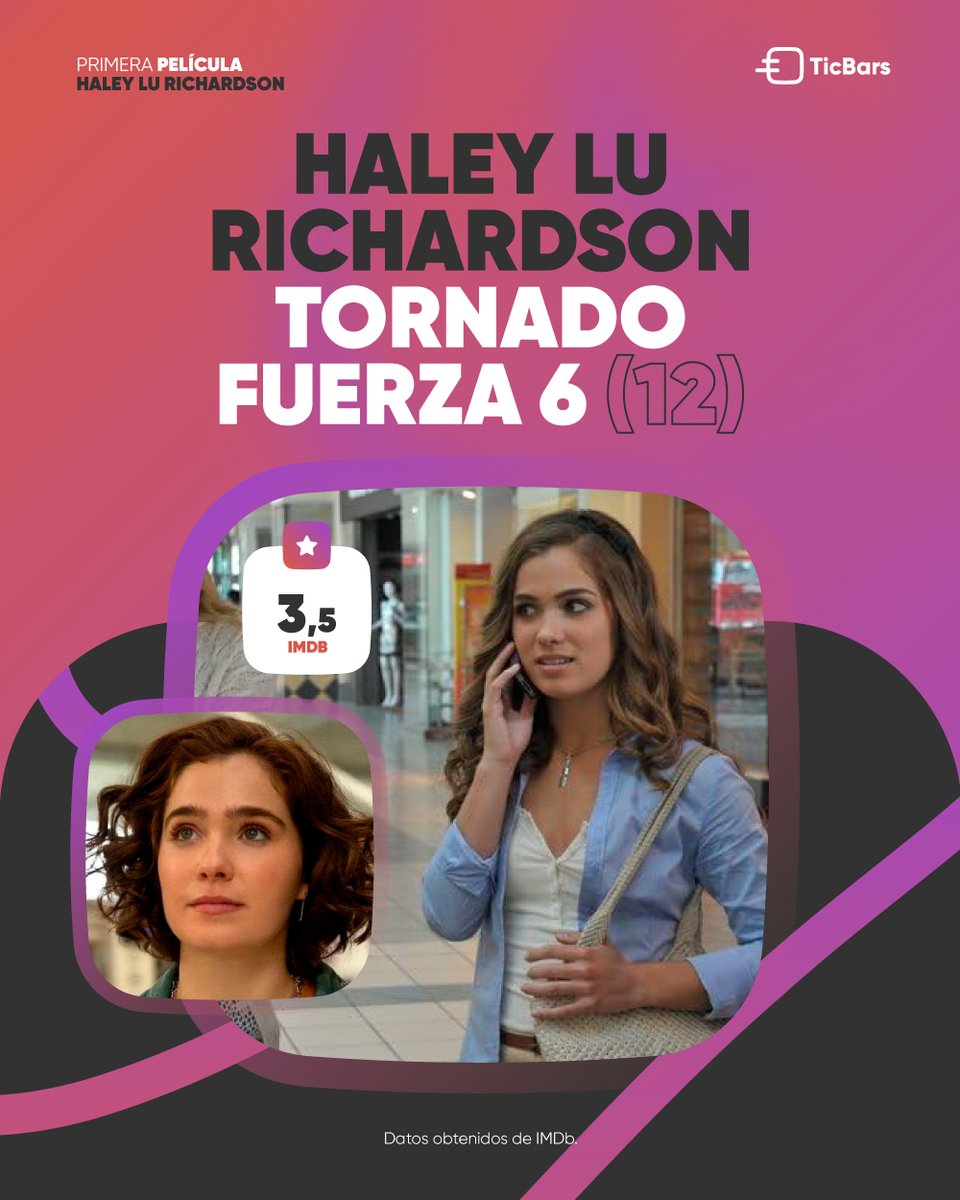 La primera película de #HaleyLuRichardson fue con 16 años en ‘#TornadoFuerza6 (12)’ de Peter Sullivan.

Su último trabajo es 'La probabilidad estadística del amor a primera vista (23)' de Vanessa Caswill.

#LoveAtFirstSight