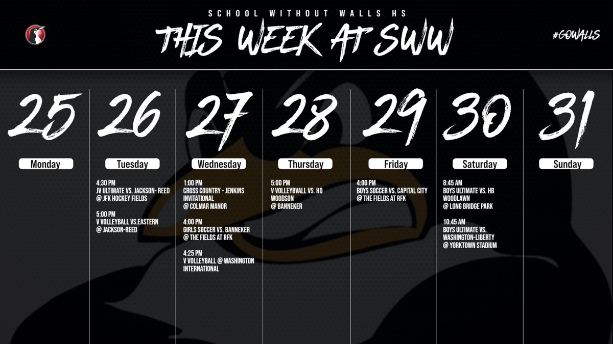 THIS WEEK'S SWW ATHLETICS SCHEDULE (9/25 - 9/31)