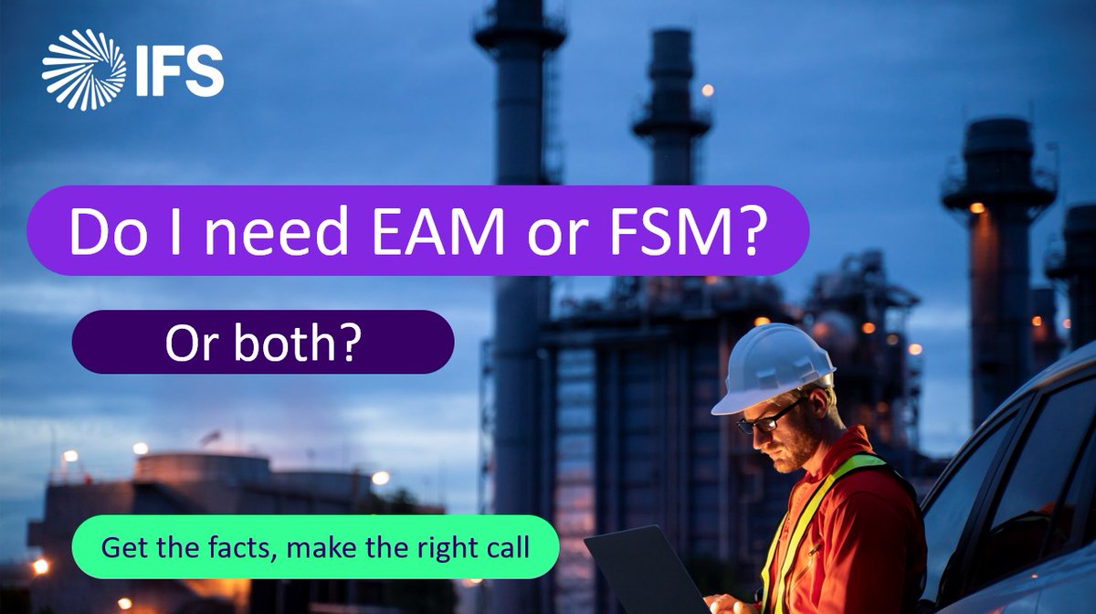 Do I need Asset Management #EAM or Field Service Management #FSM? Or both? Understanding what you need to achieve your business goals can be a challenge. Read our eBook to learn how these technologies add value to your business and which is right for you  ifs.link/Md2KzC