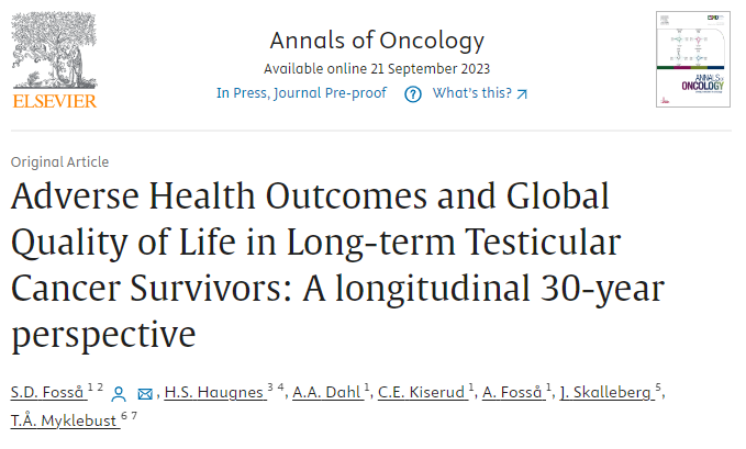 Adverse Health Outcomes and Global Quality of Life in Long-term Testicular Cancer Survivors: A longitudinal 30-year perspective:
🔘Testicular cancer survivors (TCS)  who received high doses of cisplatin chemotherapy are at high risk for long-term side effects and reduced quality