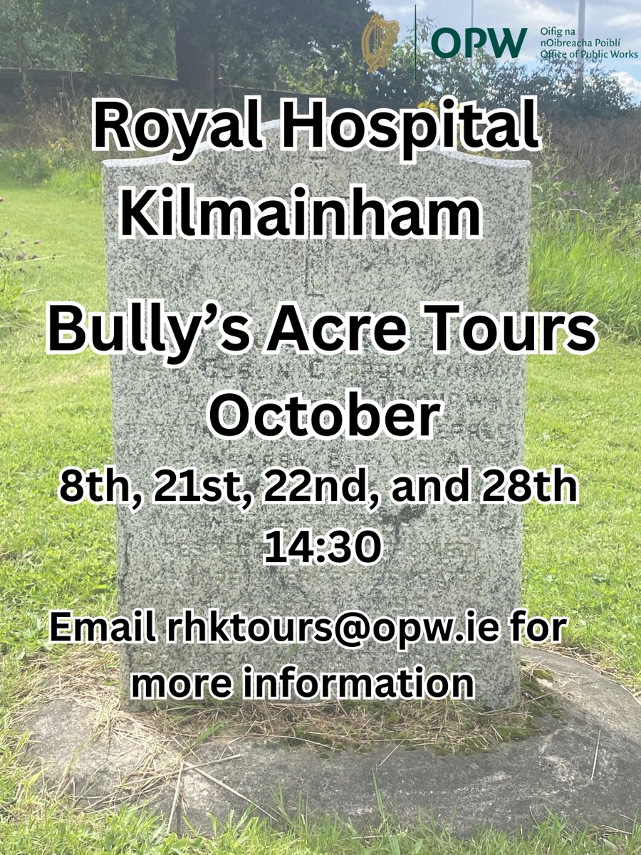 As we enter the spooky season, we are delighted to announce that our Bully's Acre tours are to continue into the month of October. Bookings made through email at rhktours@opw.ie @opwireland @HeritageIreOPW #thingstodoindublin #FREE #guidedtours