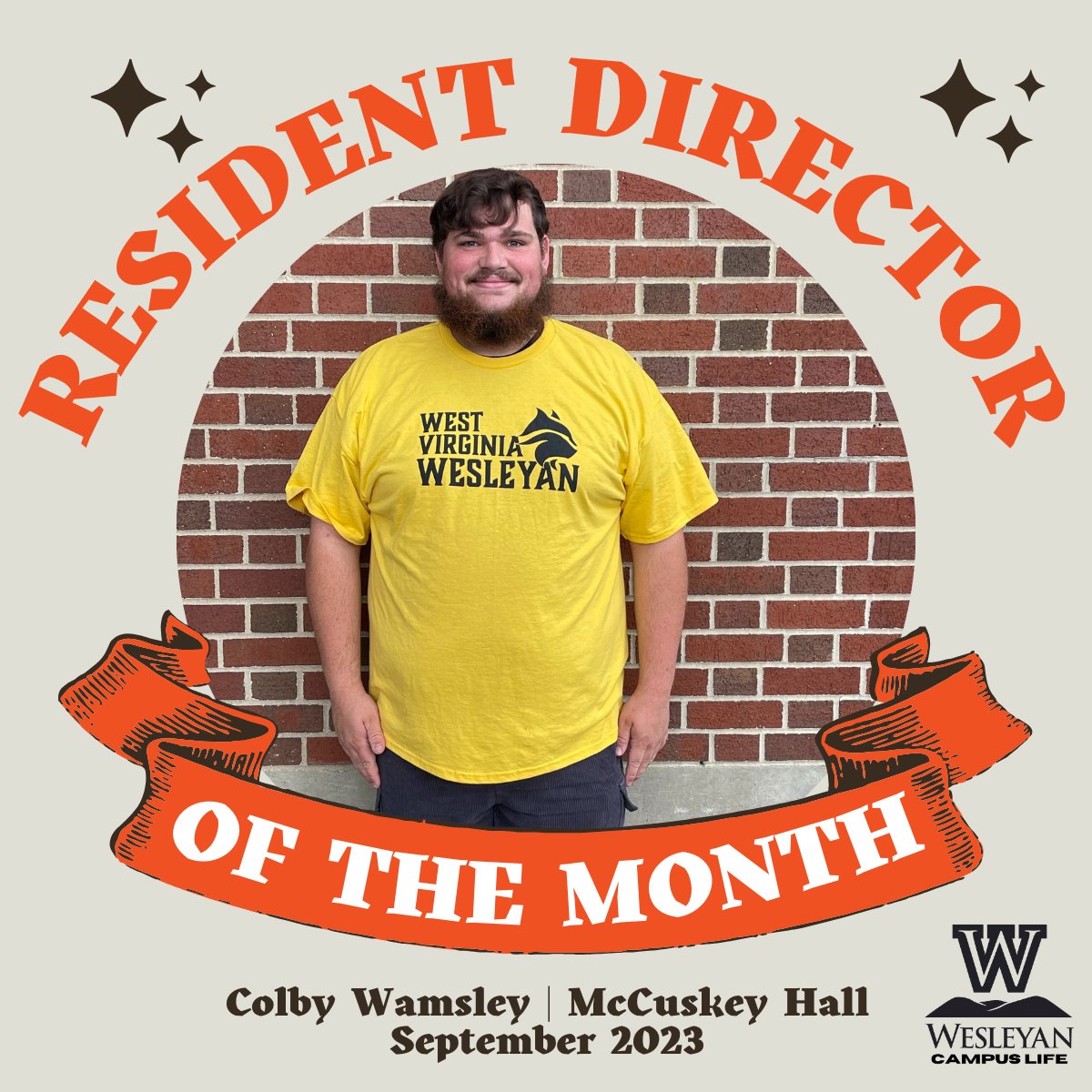 Introducing our Resident Director of the Month for Sept. 2023, Colby Wamsley. Colby is the RD of McCuskey Hall. He is dedicated to his staff and residents and is always willing to go the extra mile. Congrats, Colby!