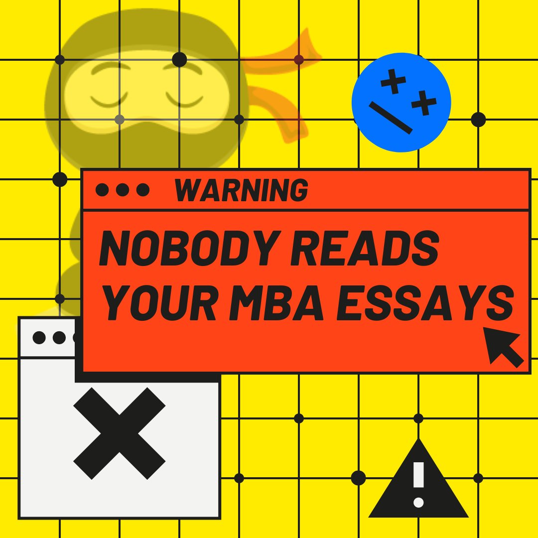 GmatNinja's tweet photo. If you've ever attempted to write a really good essay for an MBA application, you know how hard it is. 

And guess what? Much of the time, nobody cares.

So how can you write an essay that actually gets read? Click the link to find out.

https://t.co/7JPpupIv4h https://t.co/XvJGYZBN0R