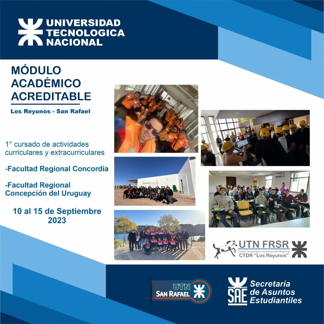📢 Inician los Módulos Académicos Acreditables en el CTDR Los Reyunos 📍  

Nos visitarán estudiantes 📒 de las 30 FRde la UTN. 
Ya estuvieron la Concordia y Concepción del Uruguay.   
🗓️ Esta próxima semana nos visitan  FR Avellaneda y la FR Haedo 🇦🇷