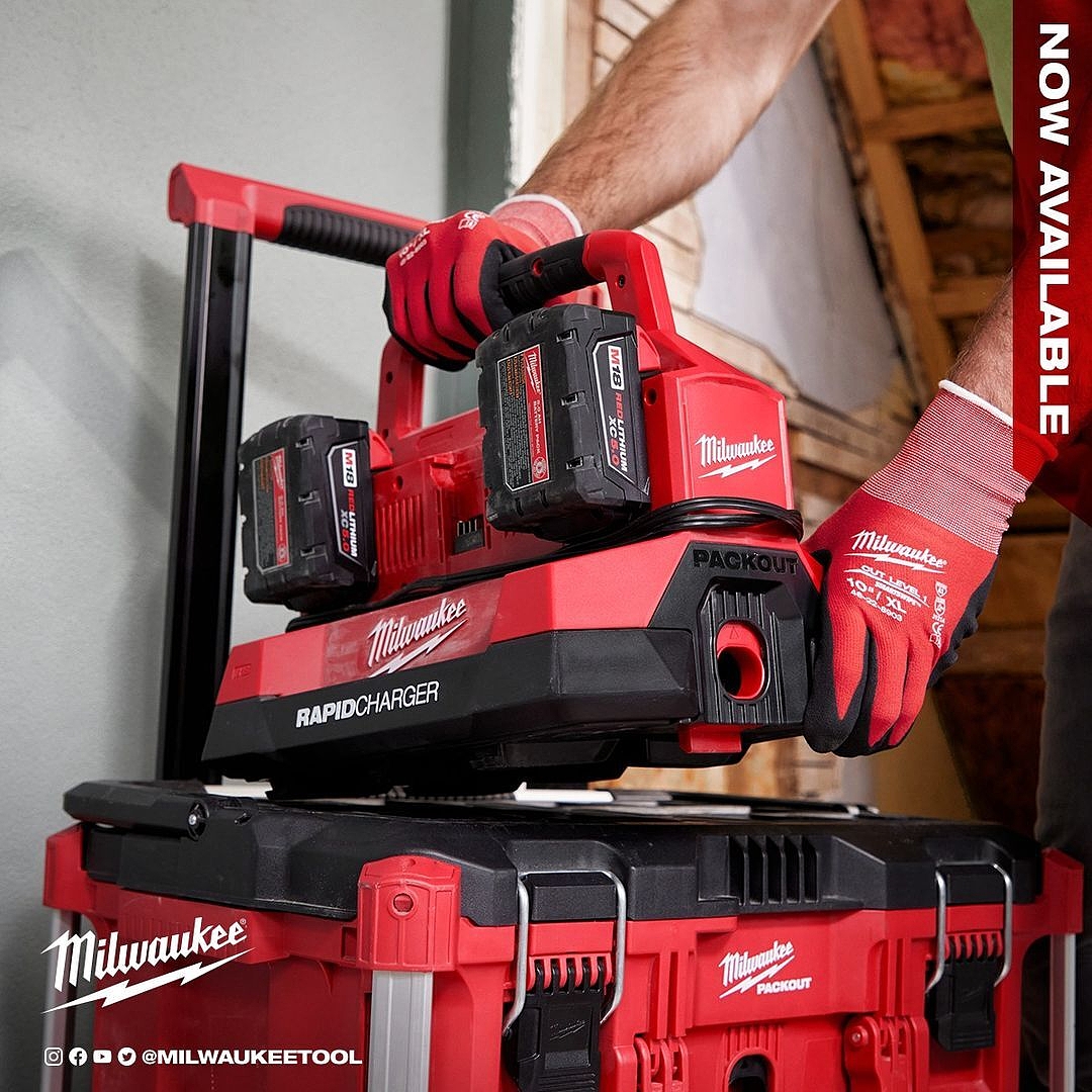 Rapid Charge Two Batteries Simultaneously. Now Available: M18™ PACKOUT™ Six Bay Rapid Charger