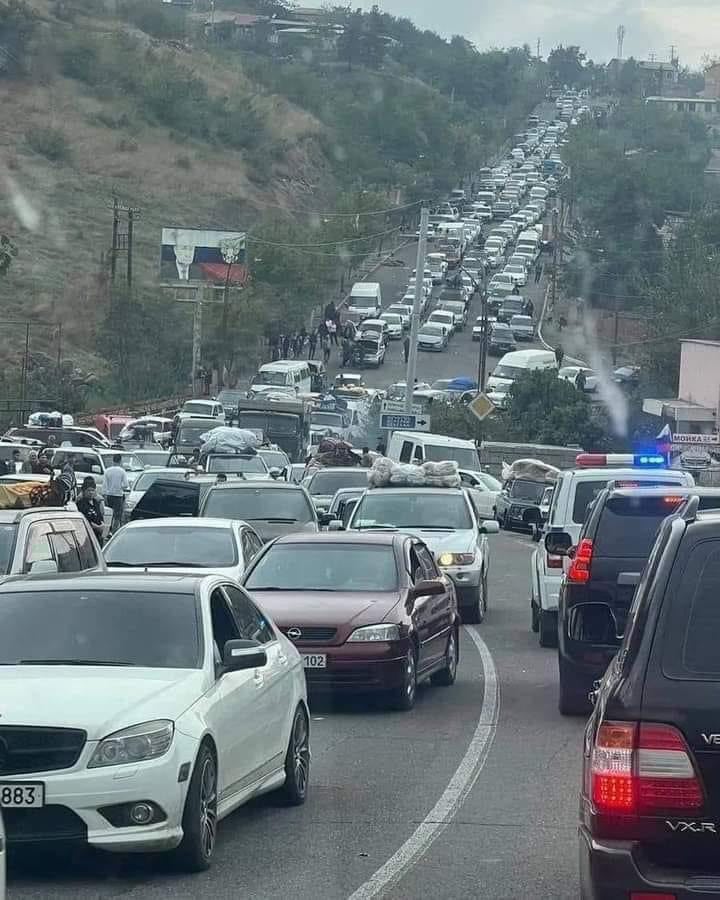 Stepanakert now. There is an almost 100km line of cars from Nagorno-Karabakh to Armenia as the entire population flees. 120,000 people are leaving their homes.