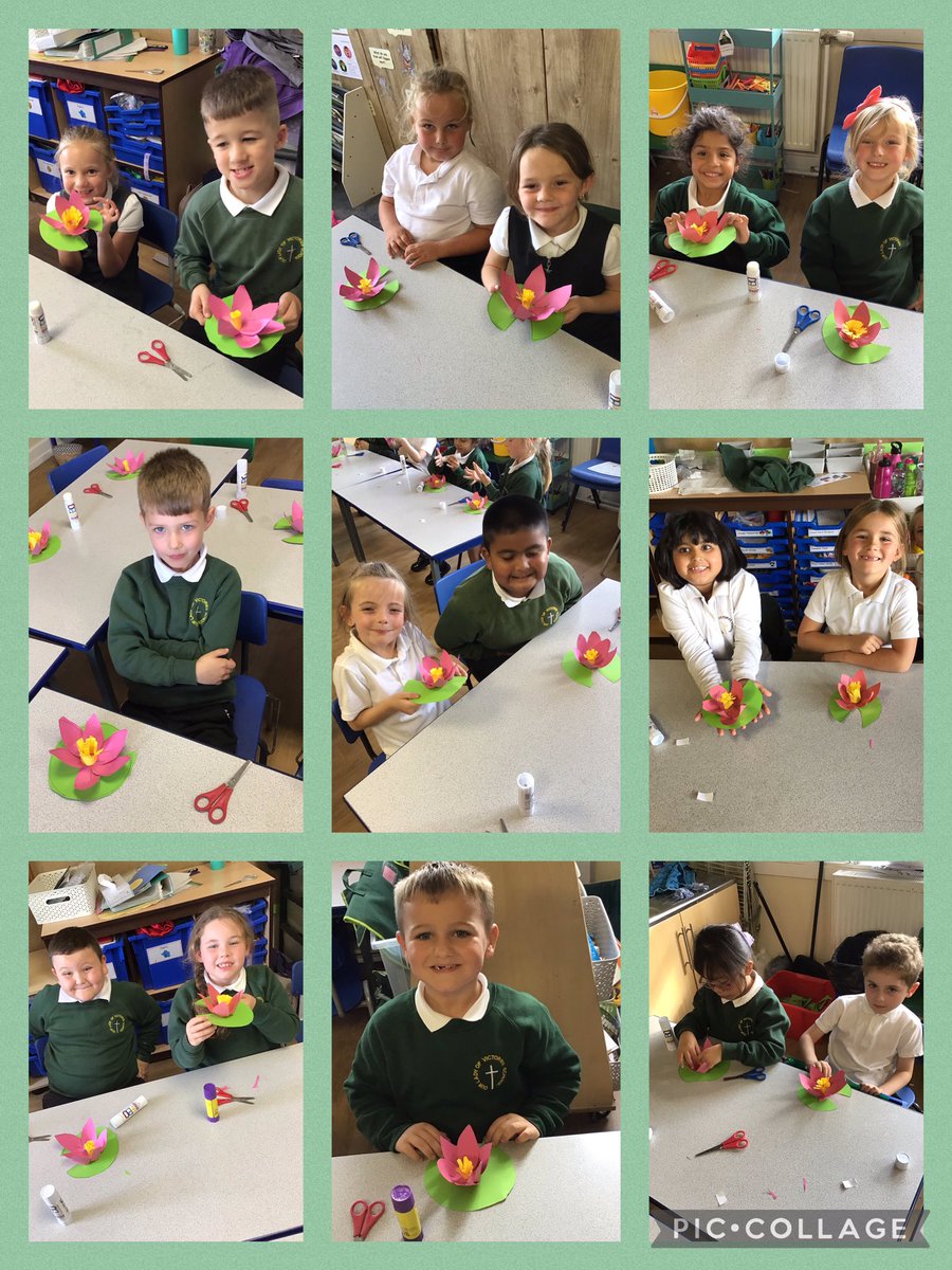 olvschool's tweet photo. As part of our work on Buddhism, Y2 heard the story of Prince Siddhartha Gautama. When he was born, he took seven steps and a lotus flower appeared under each one. We made our own lotus flowers to remind us of the story. @bcw_cat #OLVRE https://t.co/McgHE6XB2y