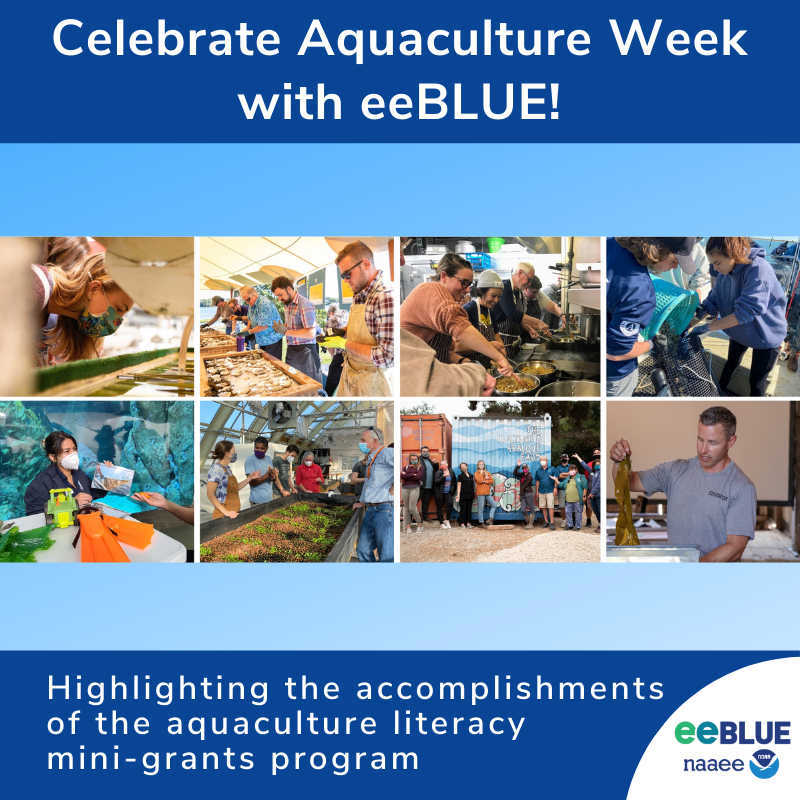 NOAAeducation's tweet photo. It’s #AquacultureWeek! NOAA Education and @thenaaee are celebrating by highlighting the accomplishments of the #eeBLUE #AquacultureLiteracy Program. Follow along throughout the week as we give you a tour of their resources! Learn more: https://t.co/zcyFclNCNf https://t.co/zb1CLZJmwL