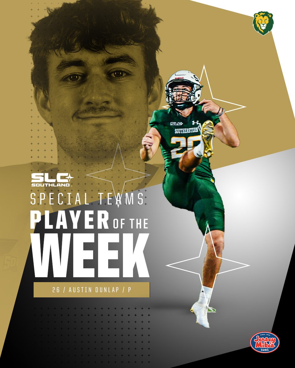 SouthlandSports's tweet photo. 🏈 Congratulations to this week's @jerseymikes
Southland Football Players of the Week!   

Offensive - Colby Suits, HCU 
Defensive - Max Epps, A&amp;M-Commerce 
Special Teams - Austin Dunlap, Southeastern   

📰 https://t.co/0JzvnzieoA 

#EarnedEveryDay https://t.co/g5ULM4smKk