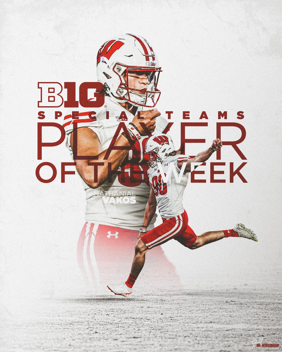 Wisconsin Football (@badgerfootball) on Twitter photo This guy is pretty good at kicking ๐ฆฟ
<a href="/nathanial_vakos/">Nathanial Vakos</a> is the <a href="/bigten/">Big Ten Conference</a> special teams POTW ๐ค This guy is pretty good at kicking ๐ฆฟ
<a href="/nathanial_vakos/">Nathanial Vakos</a> is the <a href="/bigten/">Big Ten Conference</a> special teams POTW ๐ค
