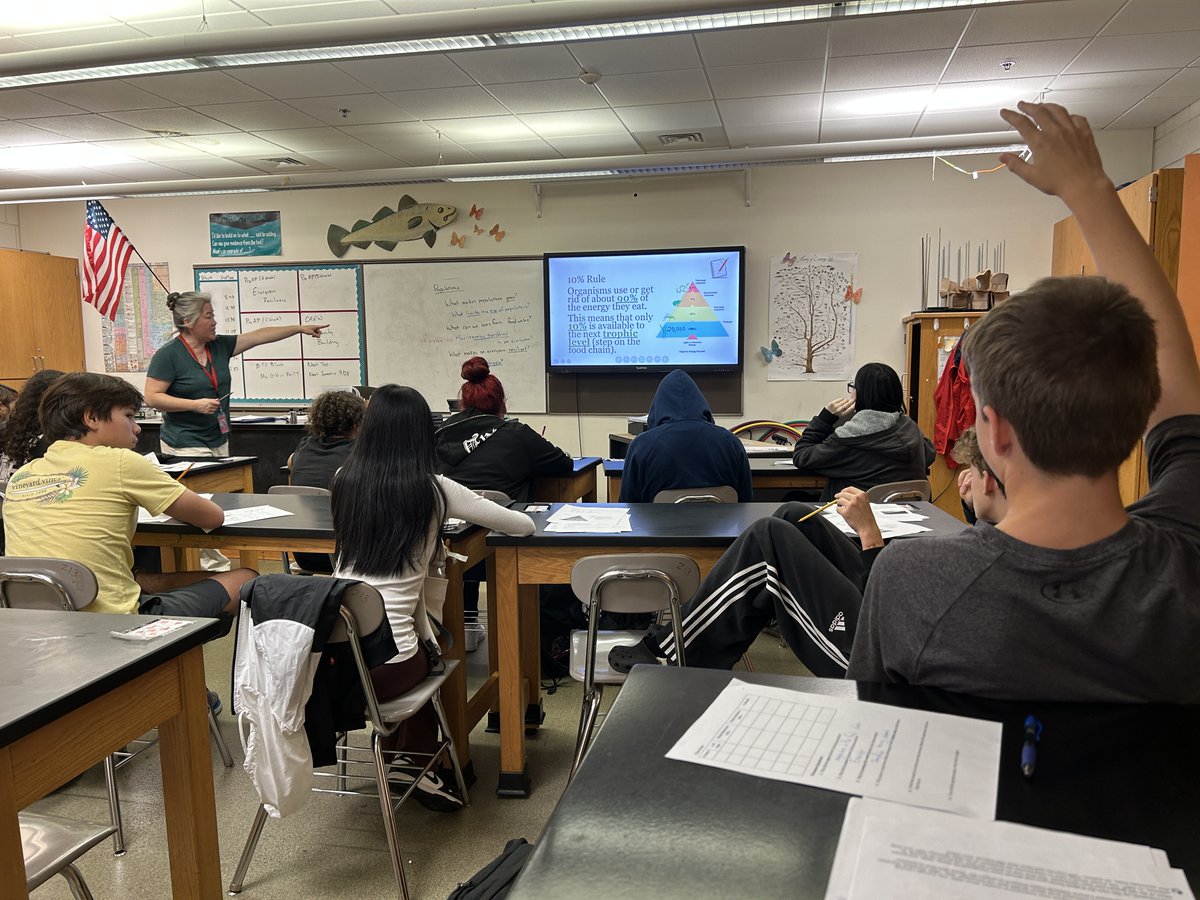 _SalemHigh_'s tweet image. @_salemhigh_ STEM-ing it up this morning! Ms. Whitfield&apos;s Biology class, participating in a whole class discussion on trophic levels, incorporating math 🧮 skills, 🖥️digital literacy skills @touchviewinteractive , 🧵🪡