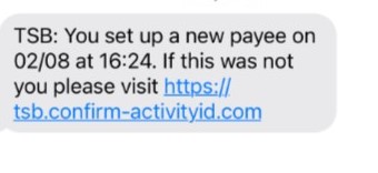 'New Payee' scam masquerading as TSB. Watch out for this scam text....#scamsmart #staysafeonline