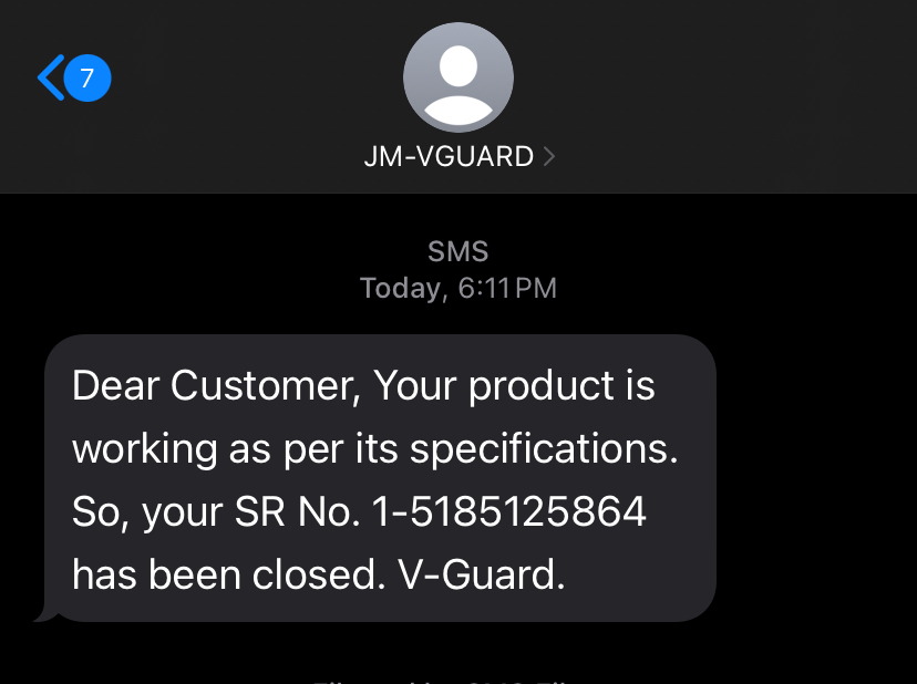 yashvrm's tweet photo. @VGuardOfficial V Guard SCAM ALERT!
I raised a complaint on 26th Aug SR1-5185125864.
In a month they haven’t resolved the issue and tried to close it by lies. Today i get a msg saying my complain is closed without even a visit from your service team
@KochousephC @VGuardOfficial @consumercourtin https://t.co/nQGyoV444k