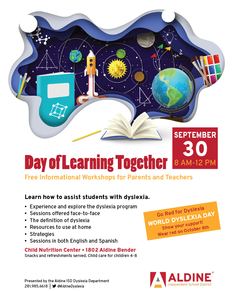 AldineISD's tweet photo. Don't miss out! September 30th marks World Dyslexia Day 🌍. Join Aldine for a day of collective learning and understanding about dyslexia. Let's foster awareness and support for those with dyslexia. #MyAldine https://t.co/daYQWziuis