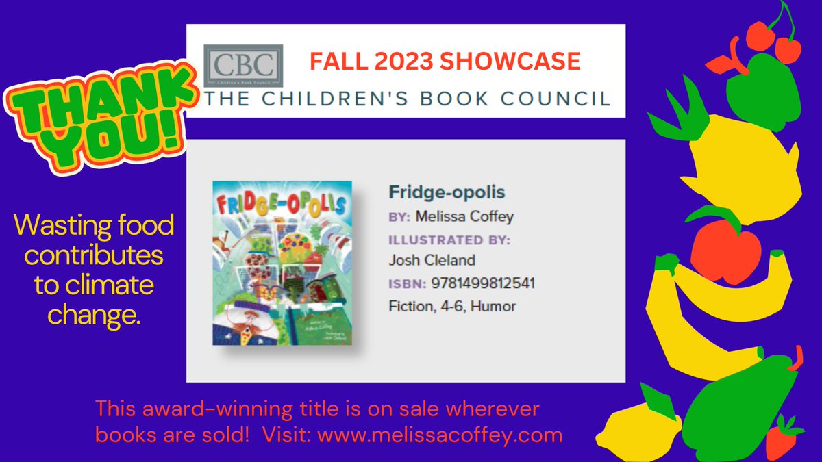 Melissa Coffey: FRIDGE-OPOLIS (@coffeycreative) on Twitter photo Thrilled that #FRIDGEOPOLIS with its themes of #foodwaste, #composting & #recycling was selected by the Children's Book Council for its #SustainabilityandtheEnvironment Fall Showcase!
Check it out:
cbcbooks.org/cbc-book-lists…
<a href="/CBCBook/">Children's Book Council</a> #CBCShowcase #kidlit <a href="/littlebeebooks/">little bee books</a> Thrilled that #FRIDGEOPOLIS with its themes of #foodwaste, #composting & #recycling was selected by the Children's Book Council for its #SustainabilityandtheEnvironment Fall Showcase!
Check it out:
cbcbooks.org/cbc-book-lists…
<a href="/CBCBook/">Children's Book Council</a> #CBCShowcase #kidlit <a href="/littlebeebooks/">little bee books</a>
