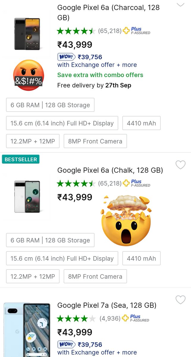 sourabh_hot's tweet image. WTH Flipkart ? Do you think your customers are fools ? Google Pixel 6a was selling at 25999₹ or less then that now suddenly before BBD Flipkart has hiked the price to its launch price. @geekyranjit @igyaan @GoogleIndia @mrtechpedia