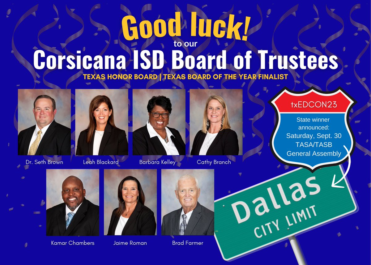 You got this! CISD, its staff, & students want to wish our Board of Trustees the best of luck this weekend at txEDCON23. Our Board is one of five Honor Boards in consideration for the Texas Board of the Year! The final interview is Friday, & the winner will be announced Saturday.