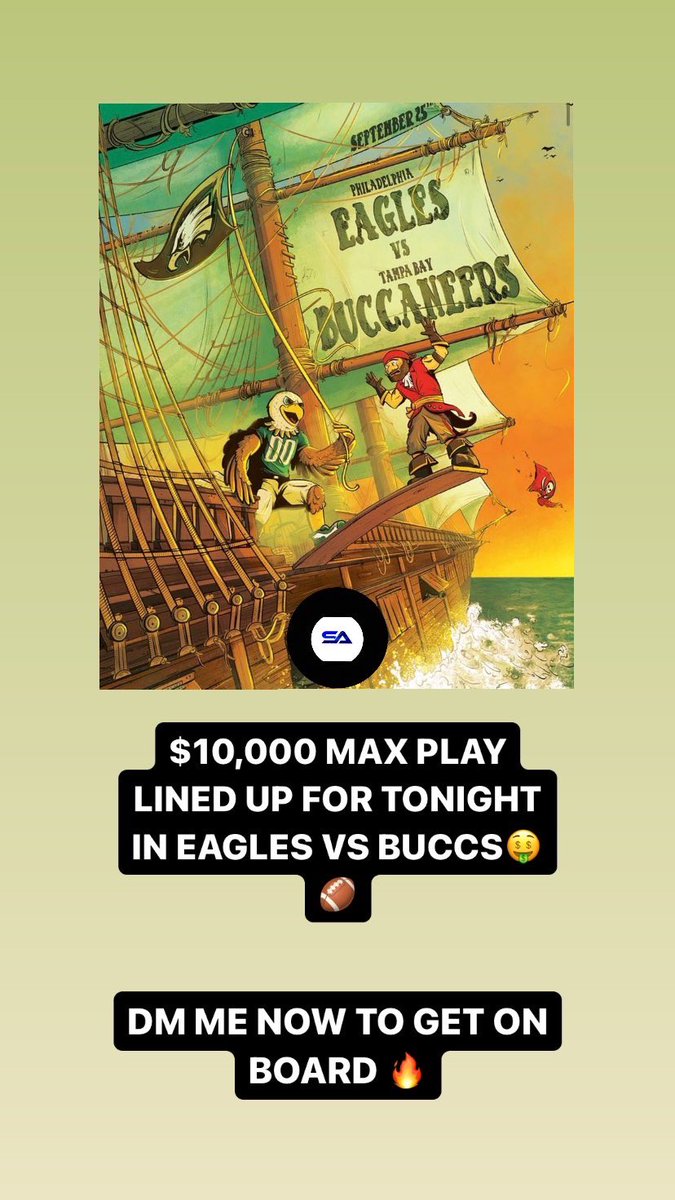 sidelineactionn's tweet photo. $10,000 MAX PLAY Lined Up For Tonight’s Eagles VS Buccs MNF Game 🏈🔒 DM Me Now To Get On Board 🔥 https://t.co/otiJQ4W0AZ