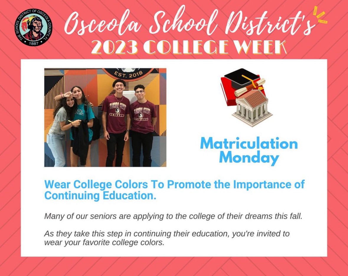 Kicking off #CollegeWeek23 with a little vocabulary lesson. Matriculation is defined by Marian-Webster as the action or process of enrolling in a college or university. 

We invite all students to sport their favorite college colors. Remember to tag @mrs.malfara on Instagram
