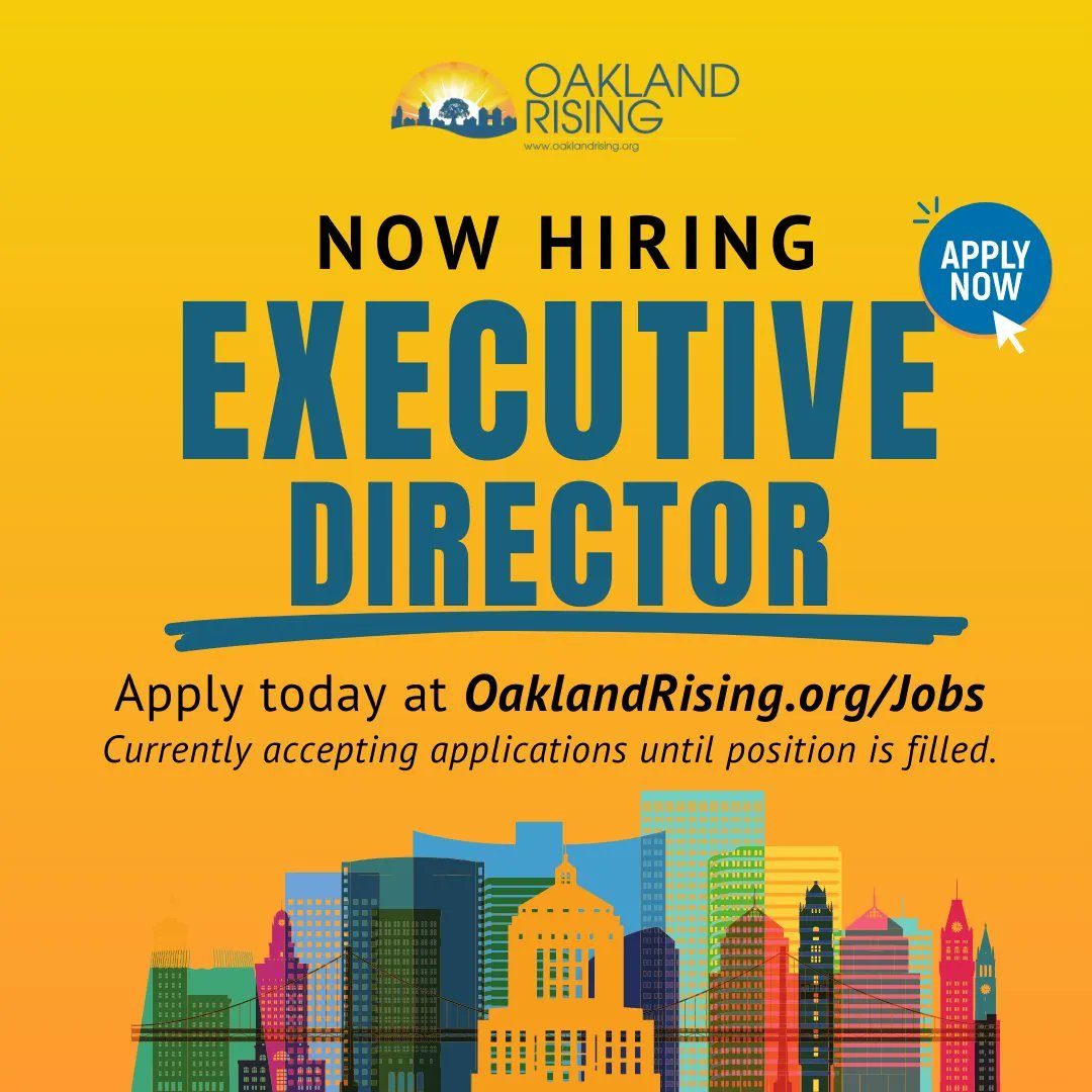 Job Opportunity! Our partners at <a href="/OaklandRising/">Oakland Rising</a> are in search of a new Executive Director! 

If you're passionate about building political power for working-class families, to advance racial, economic, &amp; environmental justice. Apply Here! 

bit.ly/3reZ8hP