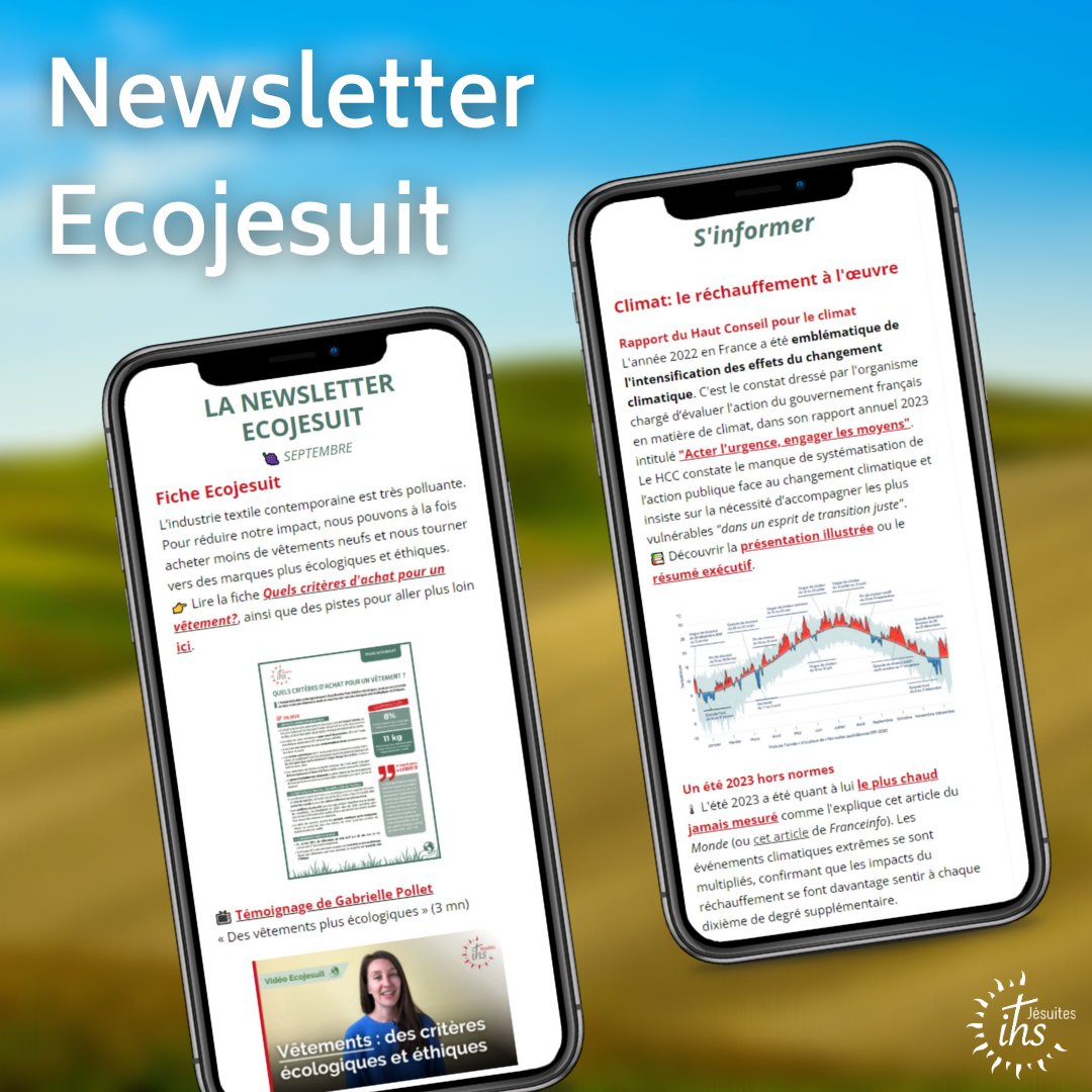 🤔 Vous cherchez une piste d'action pour ce #TempsPourLaCréation ?
🙌 Abonnez-vous à la Newsletter Ecojesuit ! 👉 bit.ly/3LcqxH5
🗞 Découvrez la Newsletter Ecojesuit de septembre ! 👉 urlz.fr/nKh4