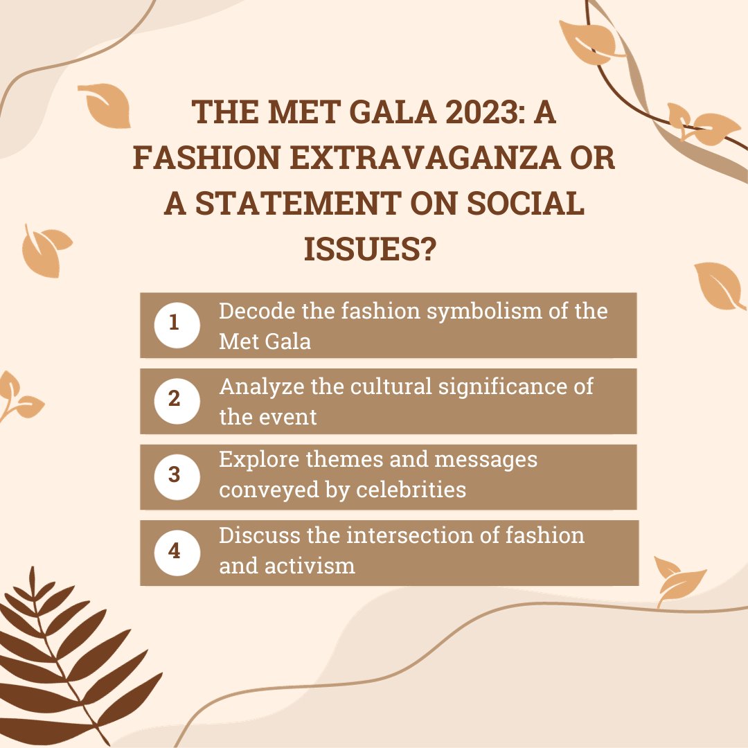 The Met Gala 2023: A Fashion Extravaganza or a Statement on Social Issues?
1. Analyze the overarching themes of the Met Gala 2023, from sustainability to social justice.
#MetGala2023 #FashionAndSocialIssues #CelebritiesInFashion #CulturalInfluence #FashionStatements