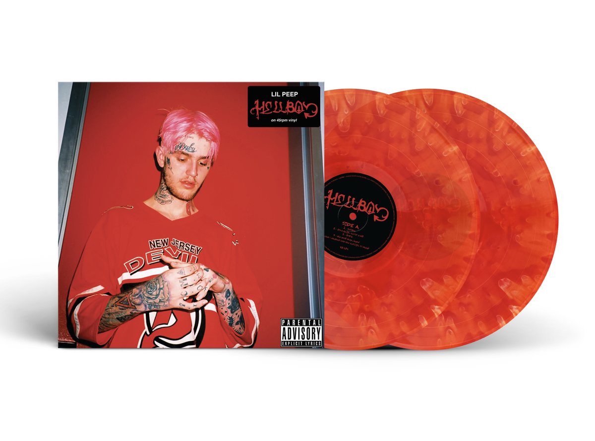 Lilpeep's tweet photo. To celebrate HELLBOY’s 7th anniversary, we are pleased to announce that it is now available on vinyl, CD, and cassette for the first time ever. Orders are open now on https://t.co/Z76Tve85As, and will be available at US and international retailers in the coming weeks. https://t.co/M6jdUlBy0S