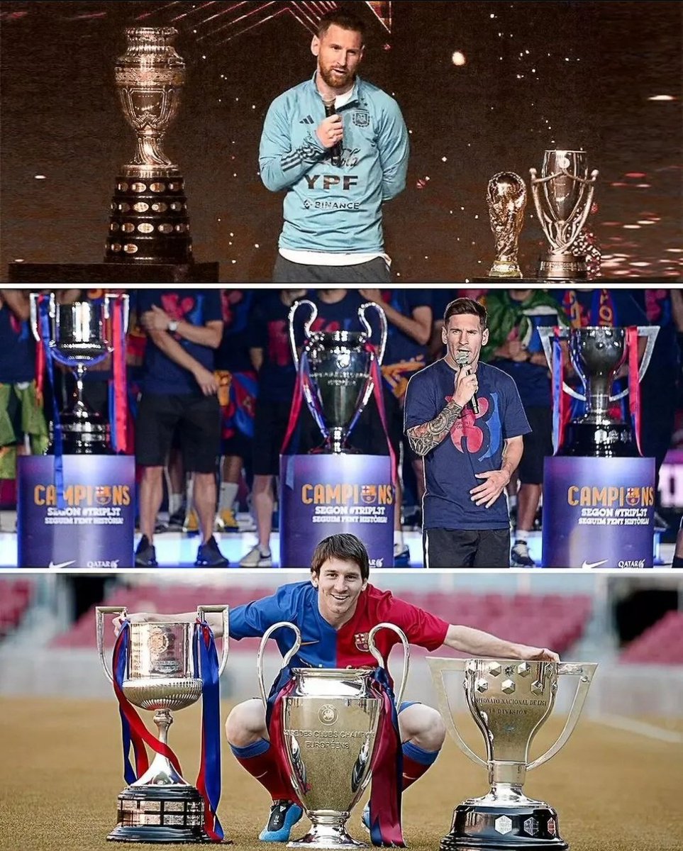 Shelby_Messi's tweet photo. Lionel Messi is only 𝗼𝗻𝗲 player in the history of Football who has won the "Treble of Trebles" 🐐 https://t.co/sUEyCeCJjo