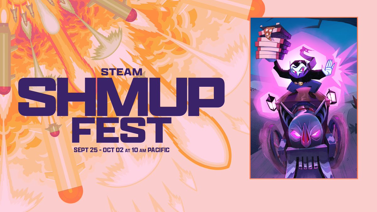 Slice &amp; Bite is part of  SHMUP Fest!
We call our game a Drive'n'Gun, because you both platform and shoot horizontally and drive and shoot vertically!

Please go Wishlist our game ❤️ and follow us for updates. We will be sharing a new demo VERY soon!!!