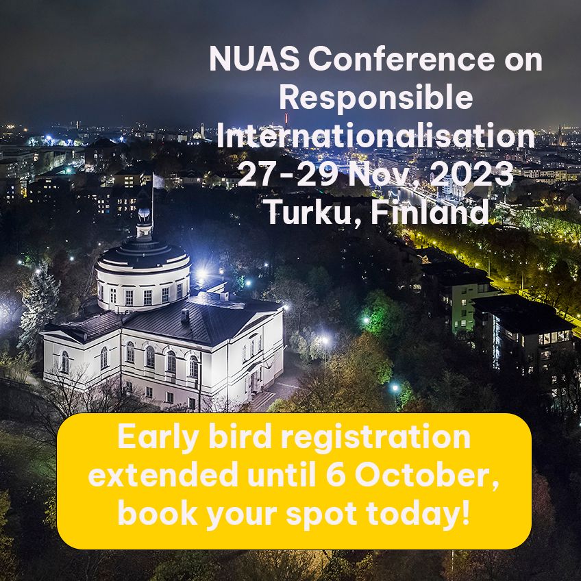 UniTurku's tweet photo. We will host the NUAS Conference on Responsible Internationalisation on 27-29 November. This benchlearning conference welcomes Nordic administrative university staff to Turku!
▶️ Read more about the conference and book your spot! https://t.co/fu5DmhQaWt https://t.co/DxF5DPgMkZ
