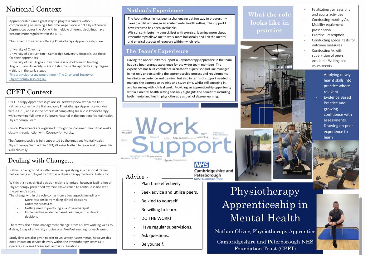 KateBro88080231's tweet photo. Super proud of our team’s contribution to the poster presentations at the last #CPMH2023 conference.
Mental Health Physiotherapy placements and apprenticeships as well as physiotherapy in Dementia care @CPFT_NHS @imtiazAsarfaraz @PhysiosinMH @JoFishpoole @Hyland_P80 https://t.co/GNTeJMoy0m