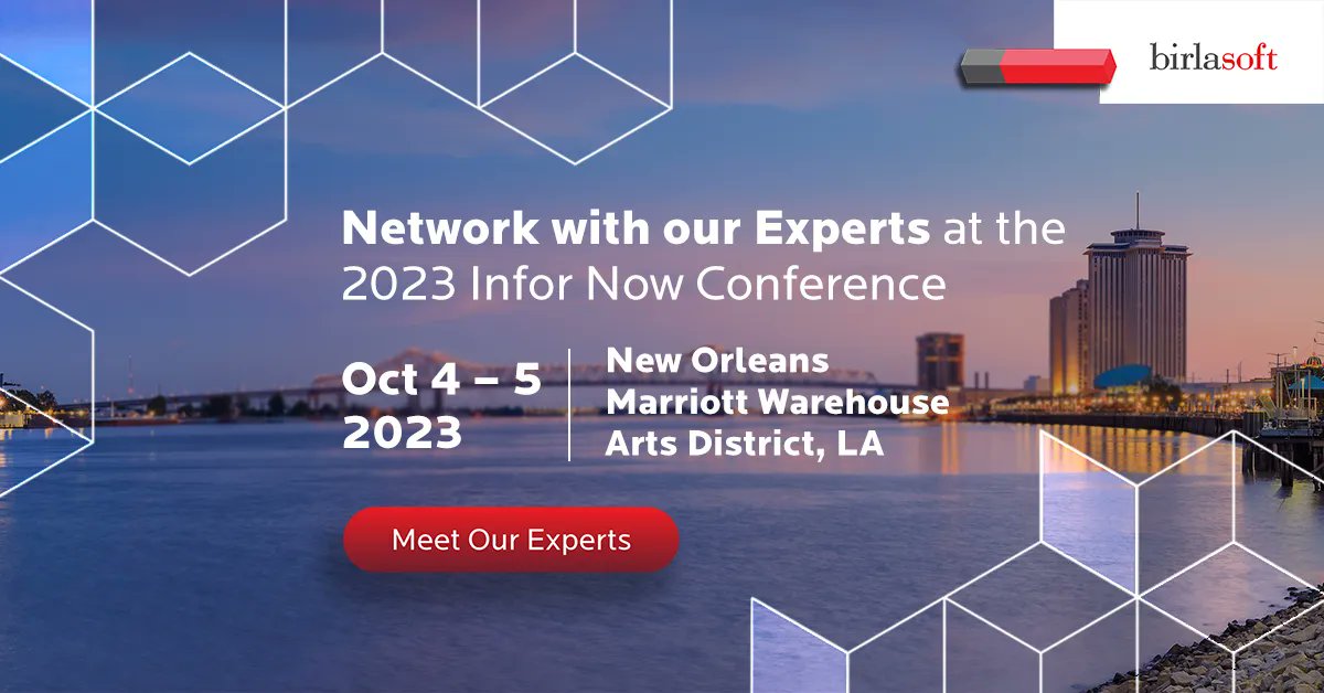 birlasoft's tweet image. Meet Birlasoft experts at the 2023 Infor Now Conference to discover RoI-proven innovative AI/ML and Automation-based solutions to solve your complex business challenges and gain a competitive edge in today’s digital landscape. bit.ly/3PuAods 

#InforNow #Infor
