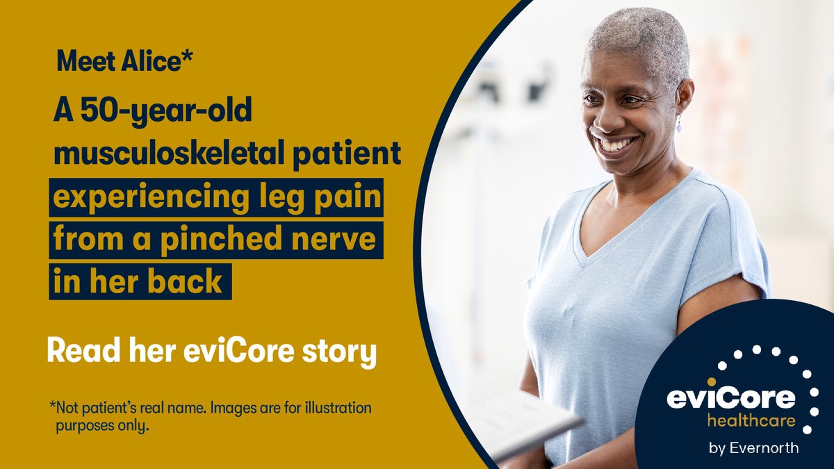For musculoskeletal patients like Alice, eviCore medical directors work with primary care providers to ensure the most medically appropriate and evidence-based care. Read more about Alice's story by following the link to the interactive infographic. bit.ly/45dYSh2